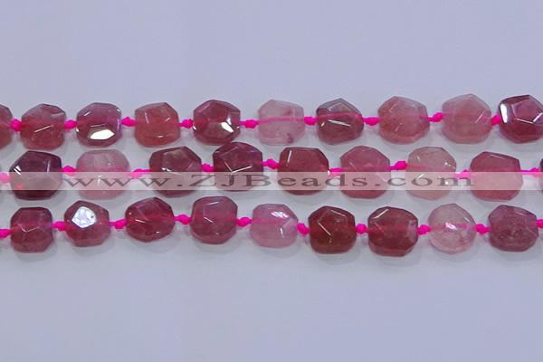 CNG5818 10*12mm - 10*14mm faceted freeform strawberry quartz beads