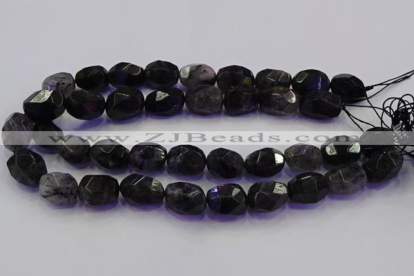 CNG5963 13*18mm - 15*20mm faceted nuggets black rutilated quartz beads