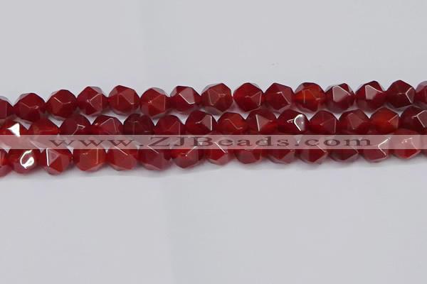 CNG6024 15.5 inches 12mm faceted nuggets red agate beads