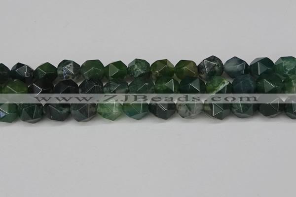 CNG6026 15.5 inches 12mm faceted nuggets moss agate beads