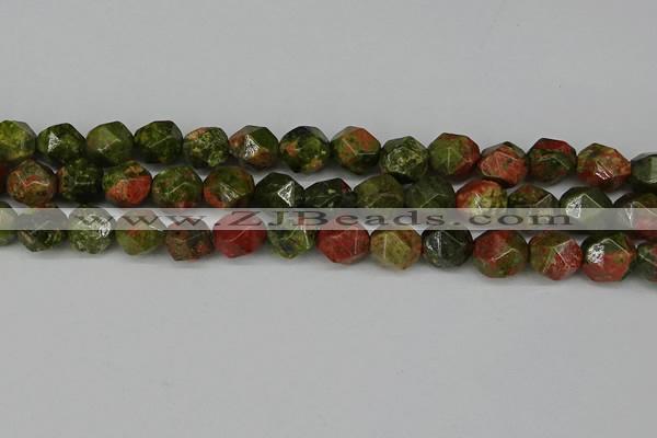 CNG6039 15.5 inches 12mm faceted nuggets unakite gemstone beads