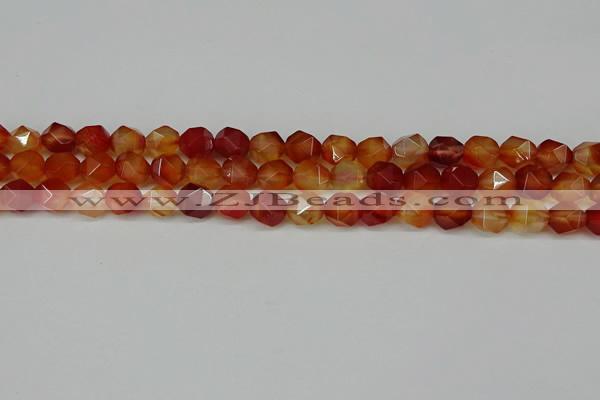 CNG6087 15.5 inches 8mm faceted nuggets red agate beads