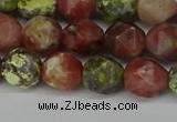 CNG6117 15.5 inches 8mm faceted nuggets red plum blossom jade beads