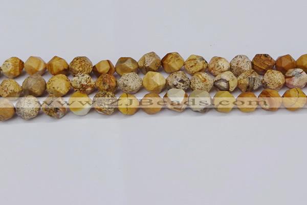CNG6126 15.5 inches 8mm faceted nuggets picture jasper beads