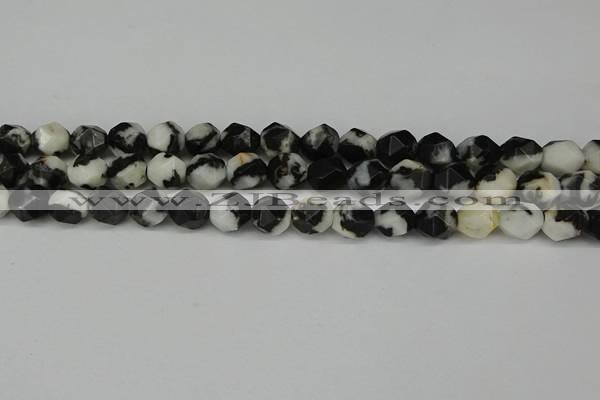 CNG6128 15.5 inches 8mm faceted nuggets black & white jasper beads