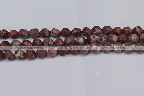 CNG6200 15.5 inches 10mm faceted nuggets red artistic jasper beads