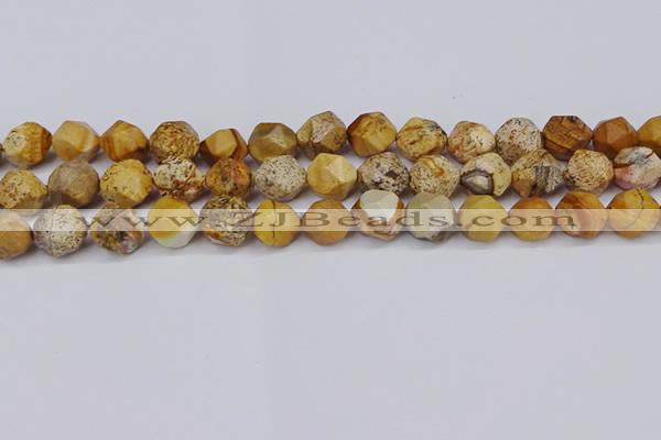 CNG6201 15.5 inches 10mm faceted nuggets picture jasper beads