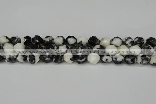 CNG6203 15.5 inches 10mm faceted nuggets black & white jasper beads