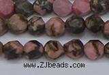 CNG6252 15.5 inches 6mm faceted nuggets rhodonite beads