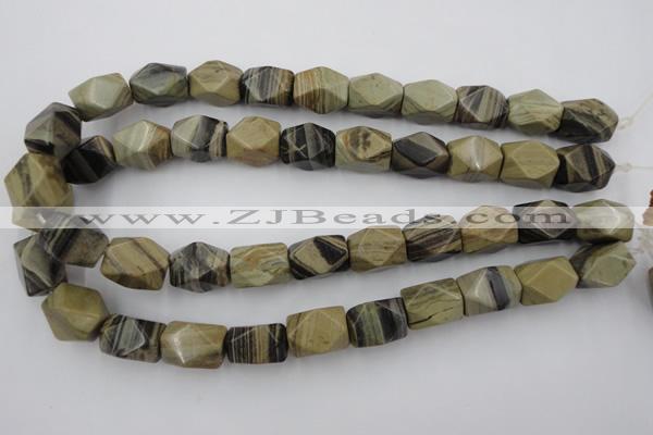 CNG653 15.5 inches 13*18mm faceted nuggets silver leaf jasper beads