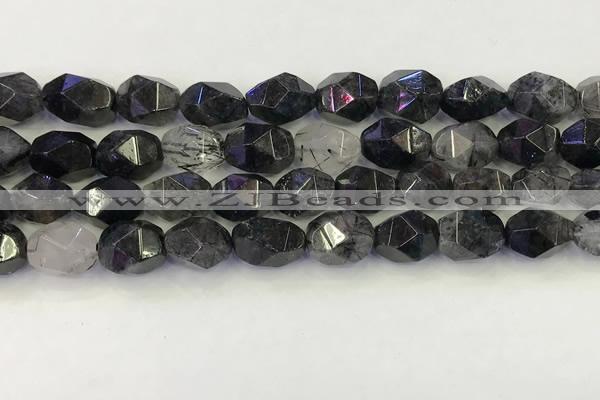 CNG6957 10*12mm - 12*16mm faceted nuggets black rutilated quartz beads