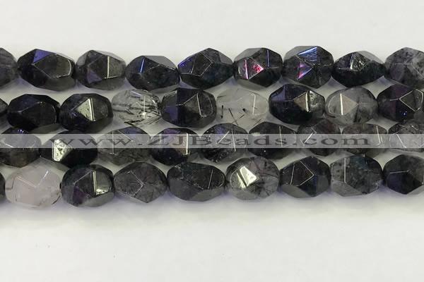 CNG6958 12*16mm - 13*18mm faceted nuggets black rutilated quartz beads
