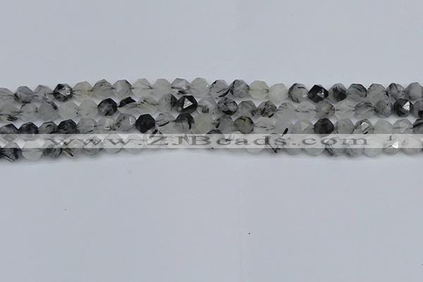 CNG7245 15.5 inches 6mm faceted nuggets black rutilated quartz beads