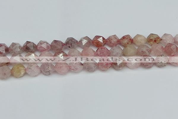 CNG7258 15.5 inches 12mm faceted nuggets strawberry quartz beads