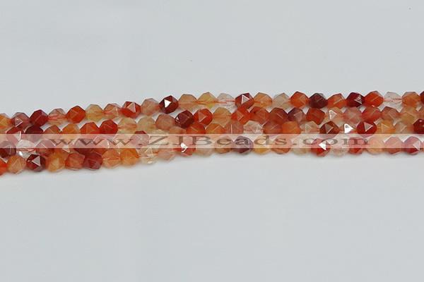 CNG7280 15.5 inches 6mm faceted nuggets red rabbit hair quartz beads