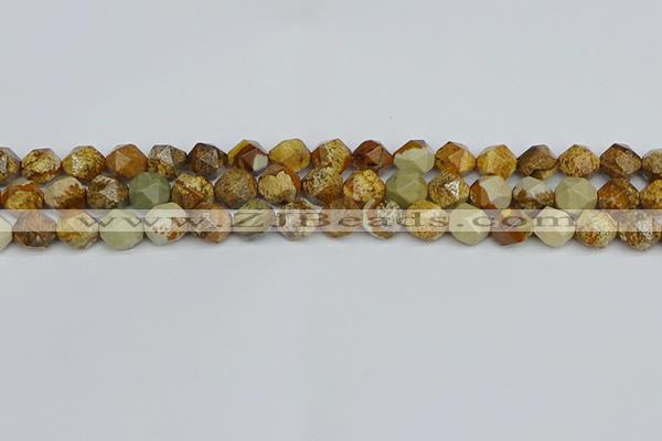 CNG7377 15.5 inches 10mm faceted nuggets picture jasper beads