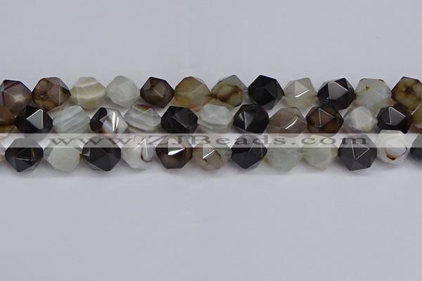 CNG7503 15.5 inches 10mm faceted nuggets line agate beads