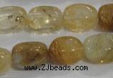 CNG782 15.5 inches 13*18mm nuggets golden rutilated quartz glass beads