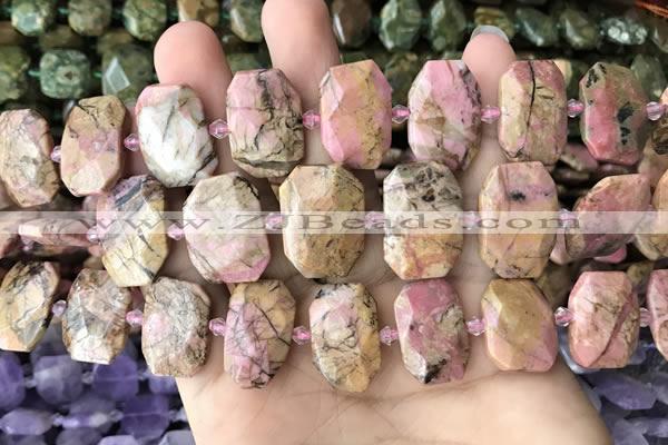 CNG7888 13*18mm - 15*25mm faceted freeform rhodonite beads