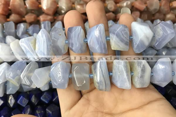 CNG7898 12*16mm - 15*20mm faceted nuggets blue chalcedony beads