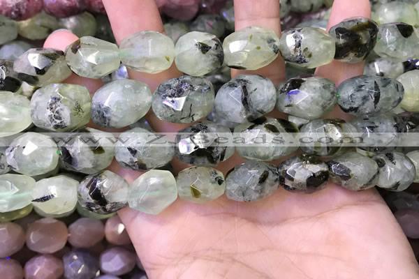 CNG8567 12*16mm - 15*20mm faceted nuggets green rutilated quartz beads