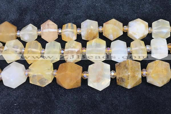 CNG8675 12*20mm - 20*33mm faceted nuggets yellow quartz beads