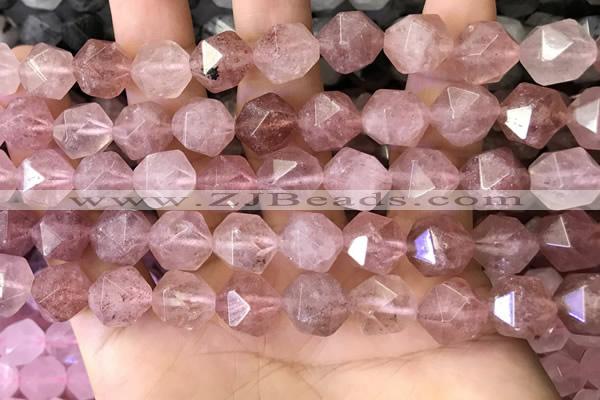 CNG8698 15.5 inches 12mm faceted nuggets strawberry quartz beads