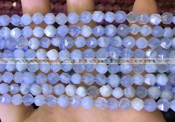 CNG8705 15.5 inches 6mm faceted nuggets blue chalcedony beads