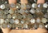 CNG8749 15.5 inches 12mm faceted nuggets grey moonstone beads