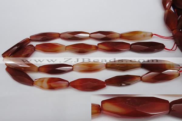 CNG881 15.5 inches 15*40mm faceted rice red agate nugget beads