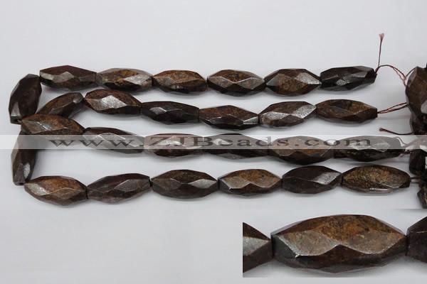 CNG882 15.5 inches 14*32mm faceted rice bronzite nugget beads