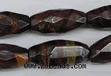 CNG883 15.5 inches 13*28mm faceted rice tiger iron nugget beads