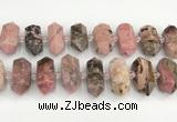 CNG8919 15.5 inches 10*25mm - 15*30mm faceted nuggets rhodonite beads