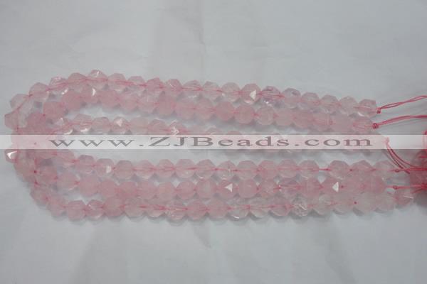 CNG920 15 inches 10mm faceted nuggets rose quartz beads