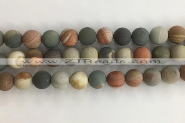 CNI380 15.5 inches 14mm round matte American picture jasper beads