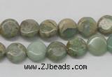 CNS09 16 inches 10mm flat round natural serpentine jasper beads