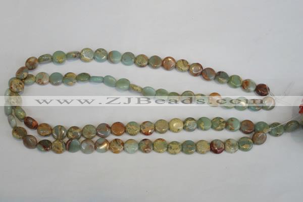 CNS189 15.5 inches 10mm flat round natural serpentine jasper beads