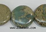 CNS234 15.5 inches 25mm flat round natural serpentine jasper beads