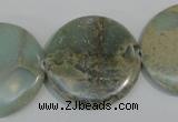 CNS235 15.5 inches 30mm flat round natural serpentine jasper beads