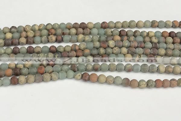 CNS344 15.5 inches 4mm round matte serpentine jasper beads