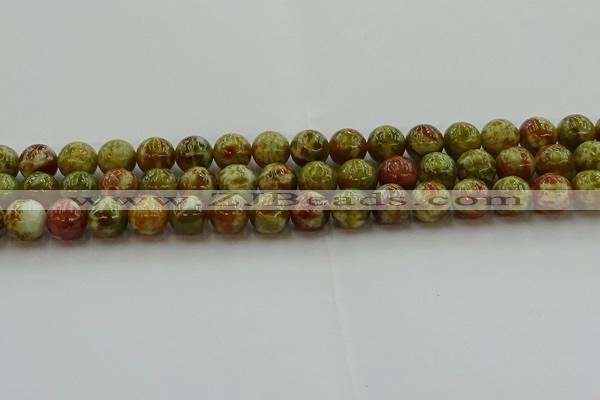 CNS604 15.5 inches 12mm round green dragon serpentine jasper beads