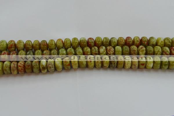 CNS614 15.5 inches 8*14mm rondelle green dragon serpentine jasper beads