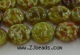 CNS623 15.5 inches 12mm flat round green dragon serpentine jasper beads