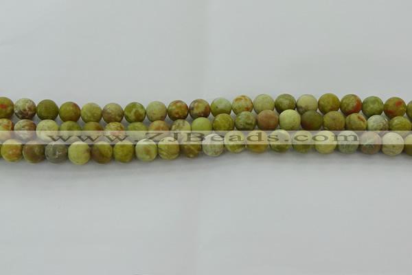 CNS651 15.5 inches 8mm round matte green dragon serpentine jasper beads