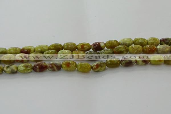CNS661 15.5 inches 8*12mm drum green dragon serpentine jasper beads