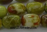 CNS663 15.5 inches 12*16mm drum green dragon serpentine jasper beads