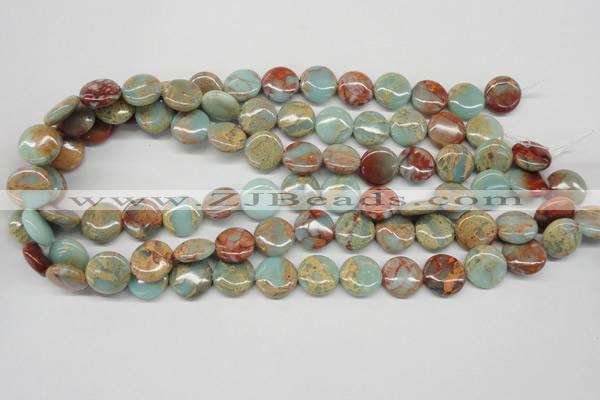 CNS80 15.5 inches 14mm flat round natural serpentine jasper beads