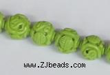 CNT08 16 inches 12mm carved round natural turquoise beads wholesale