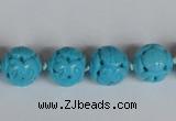 CNT09 16 inches 14mm carved round natural turquoise beads wholesale