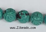 CNT32 16 inches 16mm carved round natural turquoise beads wholesale